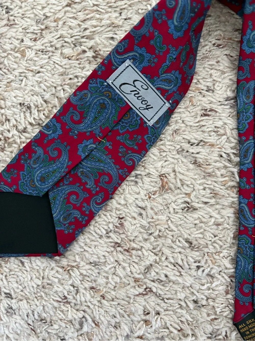 Vintage Envoy Tie - Red & Blue Paisley Print - Classic Business Necktie